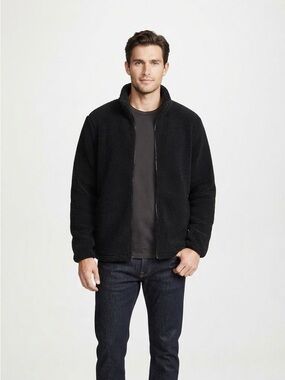 Men's Black Fleece Zip-Up Jacket - Size Small